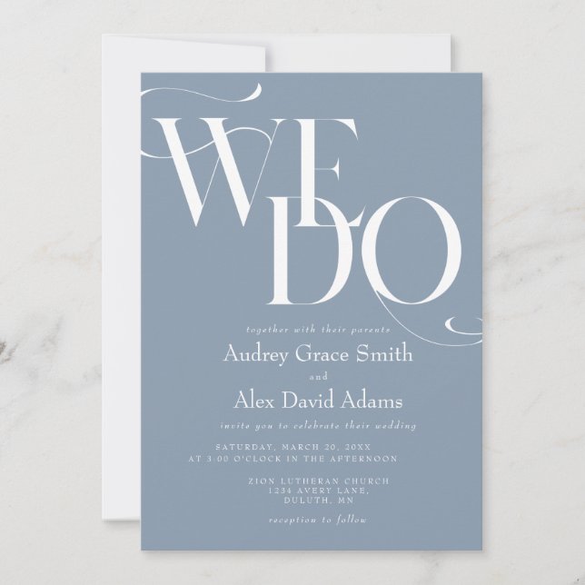 Dusty Blue Modern We Do Wedding Invitation (Front)
