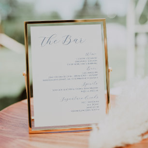 Dusty Blue Modern Wedding Drinks Bar Menu  Poster