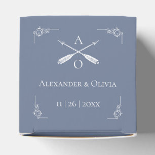 Dusty Blue Monogram and Arrows Wedding Favour Box