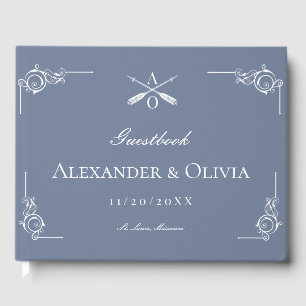 Dusty Blue Monogram and Arrows Wedding Guest Book