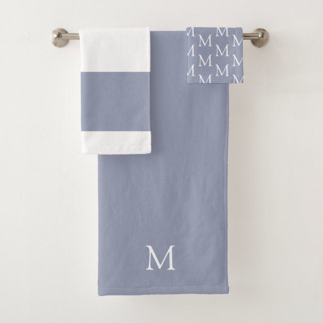 Dusty Blue Monogram Bath Towel Set II (Insitu)
