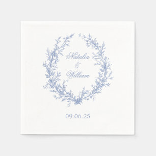 Dusty Blue Monogram Botanical Wreath Wedding Napkin