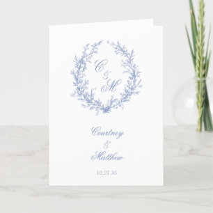Dusty Blue Monogram Botanical Wreath Wedding Program