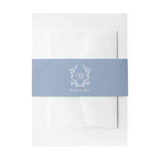Dusty Blue Monogram Crest Invitation Belly Band
