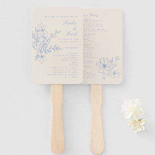 Dusty Blue Monogram Crest Wedding Program Hand Fan