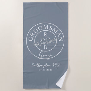Dusty Blue Monogram Groomsman  Beach Towel