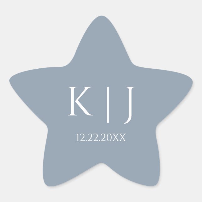 Dusty Blue Monogram Initial Minimal Trendy Wedding Star Sticker (Front)