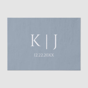 Dusty Blue Monogram Initial Minimal Trendy Wedding Tissue Paper