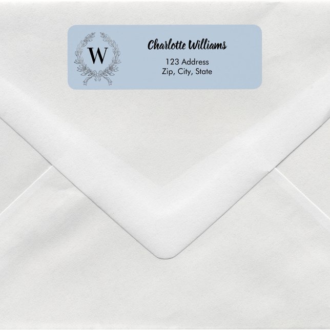 Dusty blue monogram initial wreath return address label (Creator Uploaded)