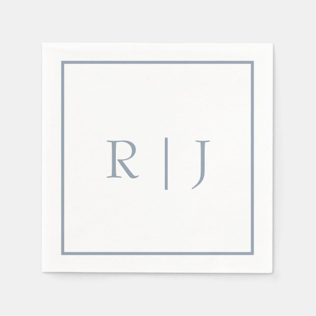 Dusty Blue Monogram Initials Letter Wedding Napkin (Front)