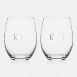 Dusty Blue Monogram Initials Minimal Wedding Stemless Wine Glass<br><div class="desc">Designed with text template for monogrammed initials which you can customise!</div>