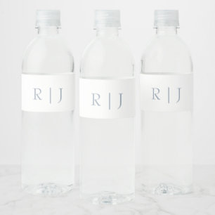 Dusty Blue Monogram Initials Modern Wedding Water Bottle Label