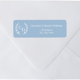Dusty blue monogram initials wreath return address label