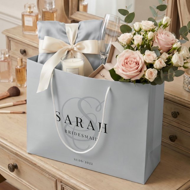 Dusty Blue Monogram Personalised Bridesmaid Large Gift Bag (Creator Uploaded)