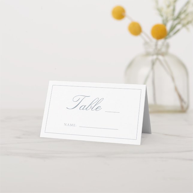 Dusty Blue Monogram Script Wedding Table Number Place Card (Front)