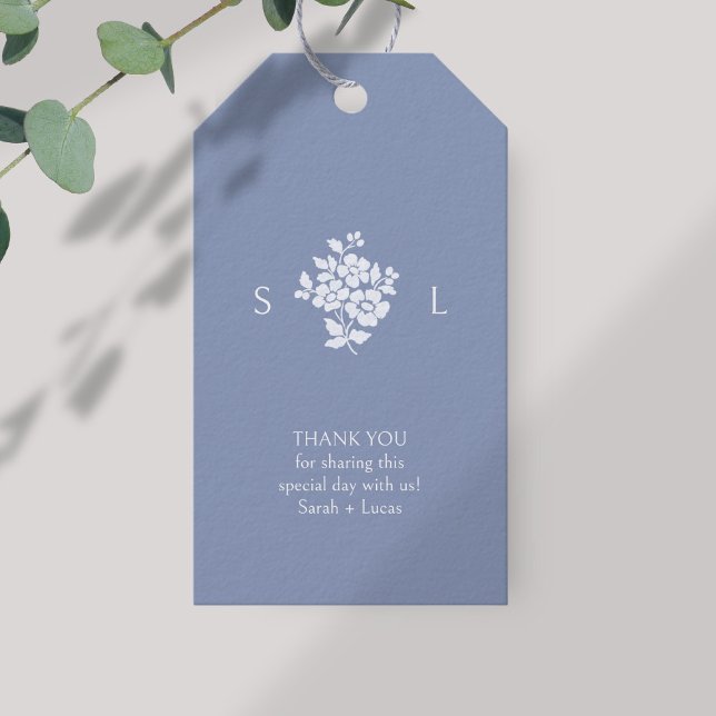 Dusty Blue Monogram Thank you Wedding Gift Tag (Creator Uploaded)