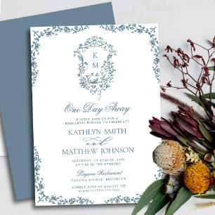 Dusty Blue Monogram Vintage One Day Away Invitation