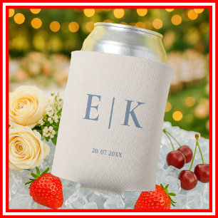Dusty Blue Monogram Wedding Can Cooler