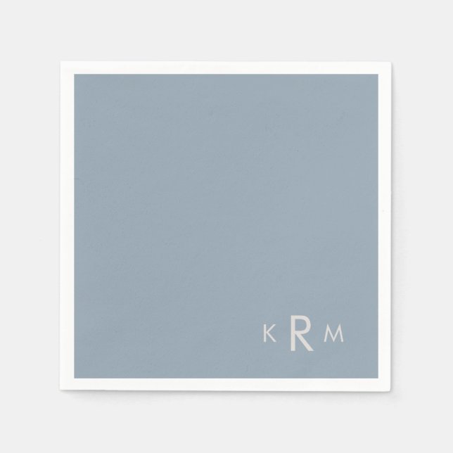 Dusty Blue Monogram Wedding Cocktail Napkin (Front)