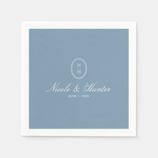 Dusty Blue Monogram Wedding Crest Napkin