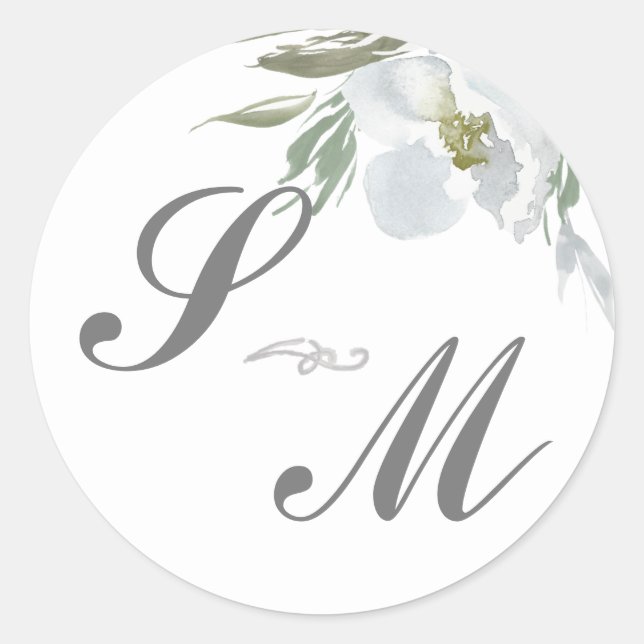 Dusty Blue Monogram Wedding Favour Sticker (Front)