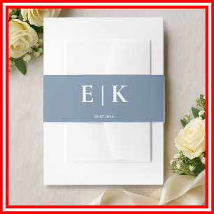 Dusty Blue Monogram Wedding Invitation Belly Band