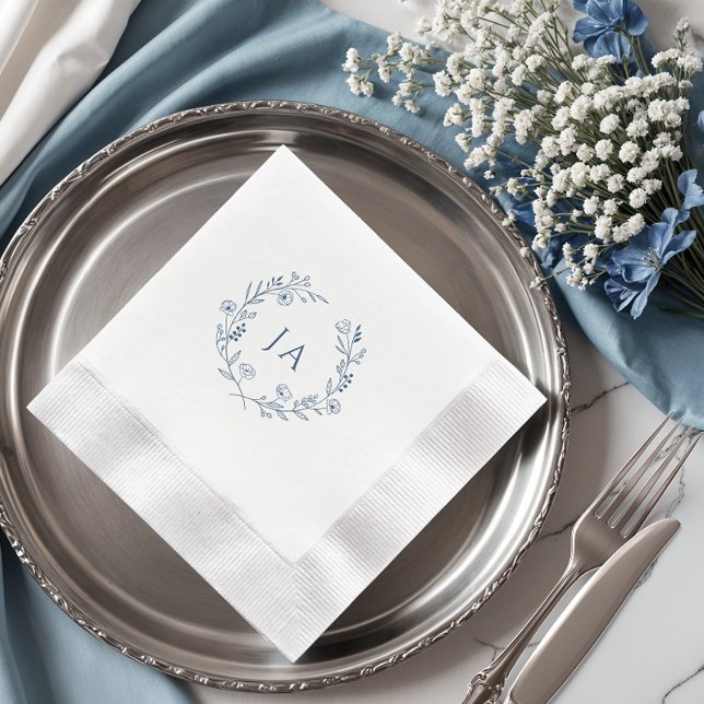Dusty Blue Monogram Wedding Napkin (Creator Uploaded)