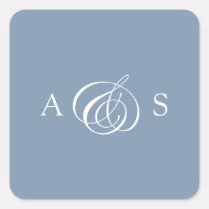 Dusty Blue Monogram Wedding Square Sticker