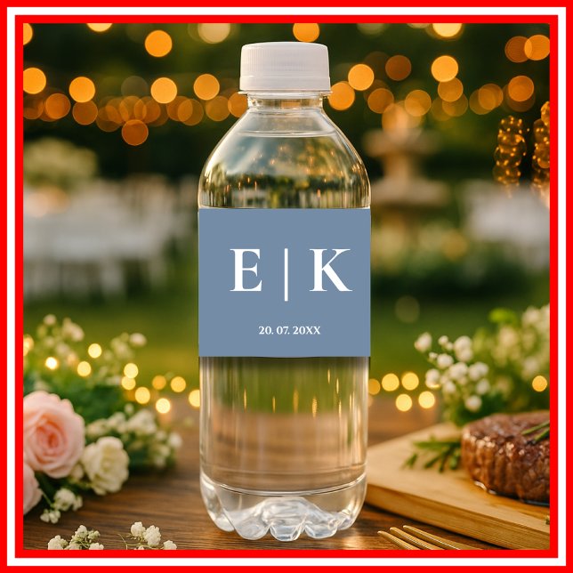 Dusty Blue Monogram Wedding Water Bottle Label (Creator Uploaded)