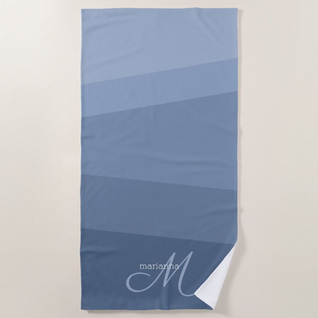Dusty Blue Monogrammed Geometric Beach Towel (Front)