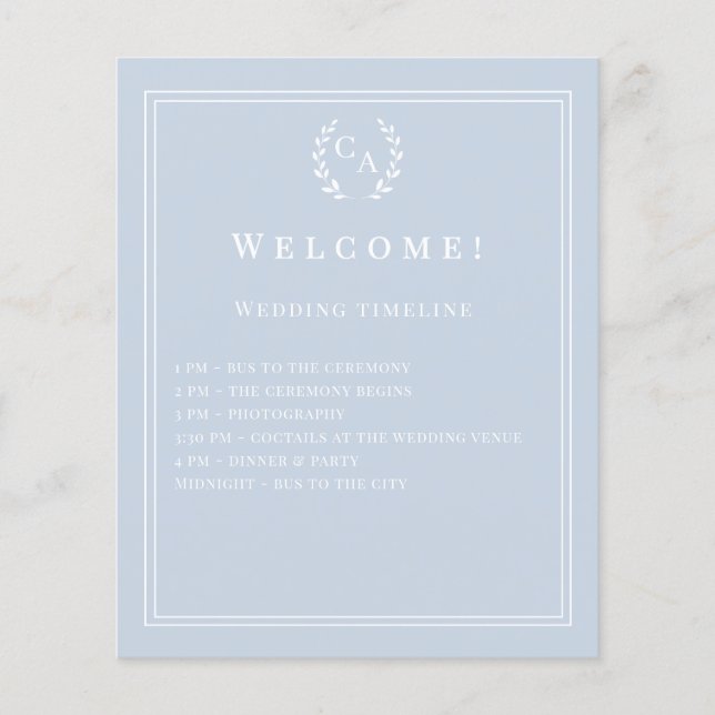 Dusty blue monogrammed wedding program details (Front)