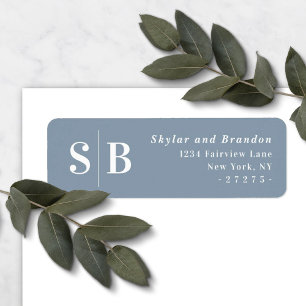 Dusty Blue Monogrammed Wedding Return Address Label