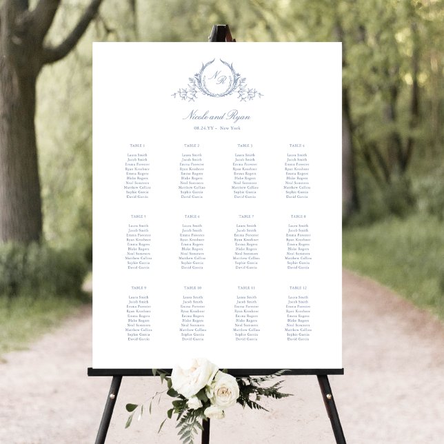 Dusty Blue Monogrammed Wedding Seating Chart Sign (Creator Uploaded)