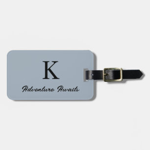 Dusty Blue Monograms Adventure Awaits Gift Favor Luggage Tag