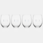 Dusty Blue Monograms Minimal Wedding Gift Favour Stemless Wine Glass<br><div class="desc">Designed with text template for monogrammed initials which you can customise!</div>