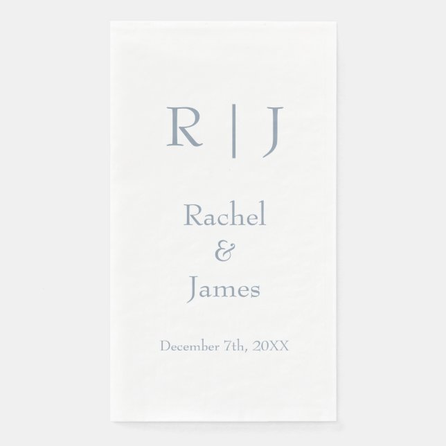 Dusty Blue Monograms Name Simple Minimal Wedding Napkin (Front)
