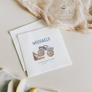 Dusty Blue Monster Truck Birthday  Napkin