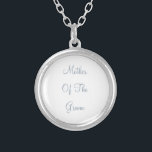 Dusty Blue Mother Of The Groom Wedding Gift Favour Silver Plated Necklace<br><div class="desc">Designed with custom text "Mother of the groom" in popular dusty blue,  this is perfect,  simple and classy gift or party favour for the mother of the groom. You may change the text or colour for a different event or recepient as you wish!</div>