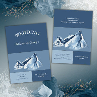Dusty Blue Mountain Landscape Modern Wedding Invitation