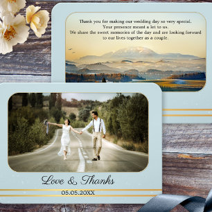 Dusty Blue Mountain Wedding Photo Thank You Card