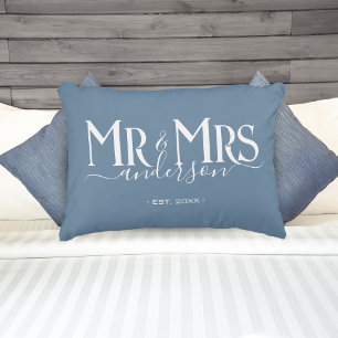 Dusty Blue Mr & Mrs Newlywed Couple Wedding Decorative Cushion