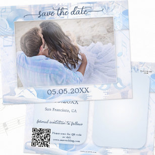 Dusty Blue Music Theme Photo Save the Date Announcement Postcard
