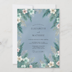 Dusty Blue Muted Spruce Winter Wedding Invitation