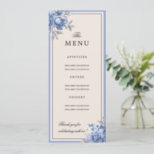 Dusty Blue Natural Rustic Floral Wedding Menu Invitation
