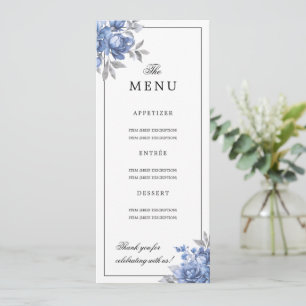 Dusty Blue Natural Rustic Floral Wedding Menu Invitation