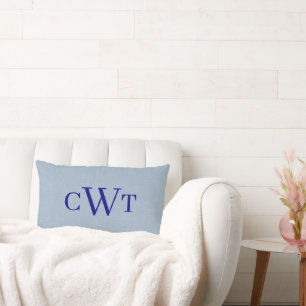 Dusty Blue Navy Blue Monogram Initial Throw Pillow