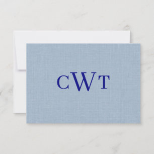Dusty Blue Navy Blue Monogram Initial Wedding Thank You Card