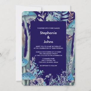 Dusty Blue Navy Blue Woodland Mushroom Wedding Invitation