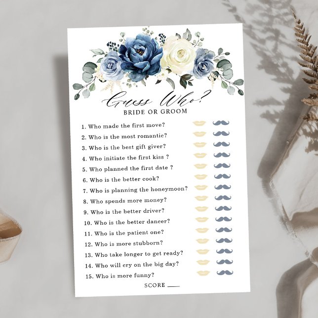 Dusty Blue Navy Champagne Ivory Bridal Shower Game (Dusty Blue Navy Champagne Ivory Bridal Shower Game, Guess who bride or groom?)