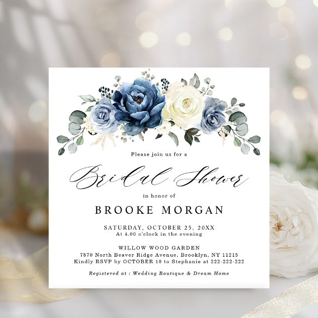 Dusty Blue Navy Champagne Ivory Bridal Shower Invi Invitation (Dusty Blue Navy Champagne Ivory Bridal Shower  Invitation)